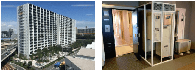 ブランズシティ品川勝島の外観とマンション向け燃料電池