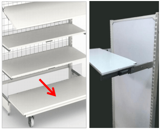 スライド式の棚板／ブラケットの採用