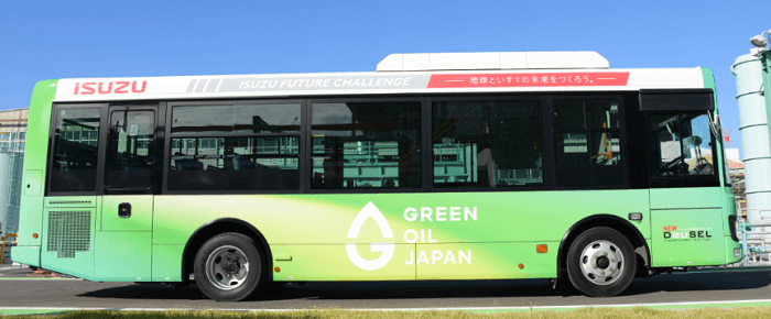 いすゞ自動車の『GREEN OIL JAPAN』宣言ラッピングバス